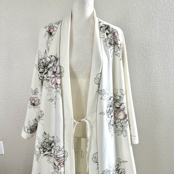 Vintage 80s Miss Elaine Large Fleece Robe Tie Front Side Pockets Country Cottage - Picture 2 of 16